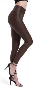 img 4 attached to Stretchy High Waisted Faux Leather Leggings For Women - Shiny Pleather Pants Ideal For Yoga And Fashion