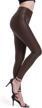 stretchy high waisted faux leather leggings for women - shiny pleather pants ideal for yoga and fashion logo