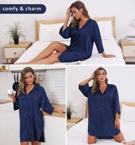 img 1 attached to Сексуальная шелковая ночная рубашка для женщин - пижама Chalier с v-образным вырезом на пуговицах темно-синего цвета, большая - одежда для отдыха бойфренда с пятнами, платье-рубашка для сна