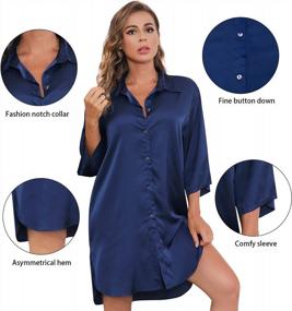img 3 attached to Сексуальная шелковая ночная рубашка для женщин - пижама Chalier с v-образным вырезом на пуговицах темно-синего цвета, большая - одежда для отдыха бойфренда с пятнами, платье-рубашка для сна