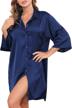 sexy silk nightgown for women - chalier v-neck button down sleepwear in dark blue, large - stain boyfriend loungewear sleep shirt dress logo