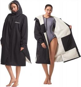 img 4 attached to Swim Parka Changing Robe Windproof Surf Poncho Warm Waterproof Oversized Coat With Hood Thicken Lining