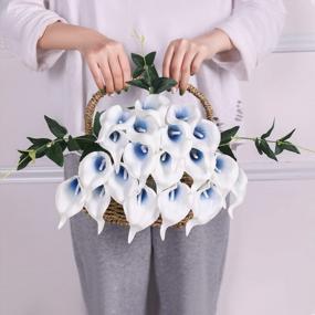 img 4 attached to Luyue Artificial Calla Lily Fake Calla Lilies Flowers 20Pcs For Home Office Kitchen Decor Wedding Floral Decoration(Blue In White)