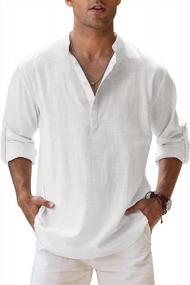 img 4 attached to JINIDU мужские льняные рубашки Henley с длинным рукавом, хлопковые повседневные пляжные хиппи-футболки