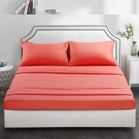 img 3 attached to Queen Size 1800TC Microfiber Polyester Bed Sheet Set - 4 Piece Super Soft, Warm, Breathable & Cooling With 10-16" Extra Deep Pockets - Wrinkle Free Coral Color