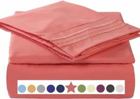 img 4 attached to Queen Size 1800TC Microfiber Polyester Bed Sheet Set - 4 Piece Super Soft, Warm, Breathable & Cooling With 10-16" Extra Deep Pockets - Wrinkle Free Coral Color