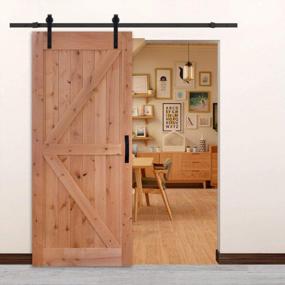 img 3 attached to 36 X 84 Unfinished Hardwood Knotty Alder Solid Wood British-Brace Barn Door Slab With Hardware - LUBANN Urban Style Framed Dissembled Barn Door