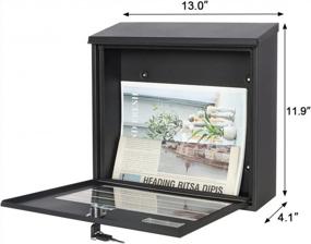 img 3 attached to Large Metal Wall-Mounted Mailbox with Key Lock, 13" x 13.6" x 4.2" - Black