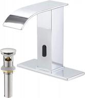 бесконтактный смеситель для ванной комнаты с водопадом - автоматический датчик greenspring chrome, идеально подходит для раковин с одним отверстием, включает слив - современный дизайн без помощи рук логотип