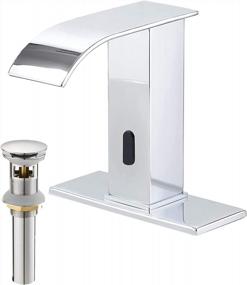img 4 attached to Touchless Waterfall Bathroom Faucet - Greenspring Chrome Automatic Sensor, Ideal For Single Hole Sinks, Includes Drain - Modern Hands-Free Design