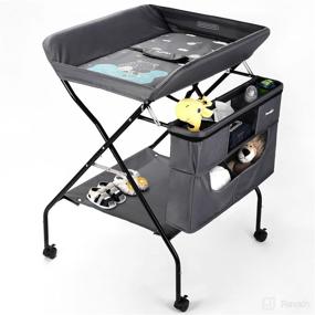 img 4 attached to 👶 Mobile Infant Diaper Station with Adjustable Height and Folding Design - Rolling Baby Changing Table on Wheels, FORSTART Portable Nursery Organizer with Lightweight Storage Rack for Newborns