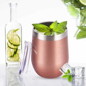 img 1 attached to 8-Pack Stainless Steel Wine Tumblers - Double Wall Insulated Stemless Cups With Lids For Wine, Coffee, Cocktails - 12Oz Capacity - Stylish Rose Gold Finish