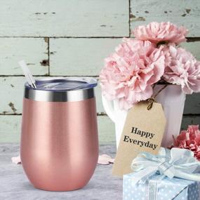 img 3 attached to 8-Pack Stainless Steel Wine Tumblers - Double Wall Insulated Stemless Cups With Lids For Wine, Coffee, Cocktails - 12Oz Capacity - Stylish Rose Gold Finish