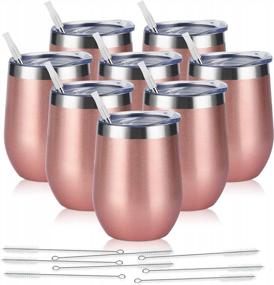 img 4 attached to 8-Pack Stainless Steel Wine Tumblers - Double Wall Insulated Stemless Cups With Lids For Wine, Coffee, Cocktails - 12Oz Capacity - Stylish Rose Gold Finish