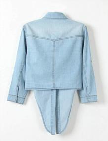 img 2 attached to Stylish Omoone Women'S 3/4 Sleeve Denim Crop Top With Tie Knot Cardigan