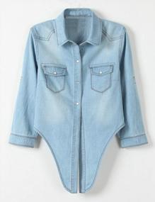 img 3 attached to Stylish Omoone Women'S 3/4 Sleeve Denim Crop Top With Tie Knot Cardigan