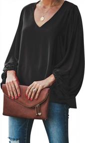 img 3 attached to Cute And Flowy Balloon Sleeve V-Neck Blouse For Women - BELONGSCI Casual Top