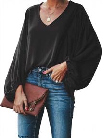 img 4 attached to Cute And Flowy Balloon Sleeve V-Neck Blouse For Women - BELONGSCI Casual Top