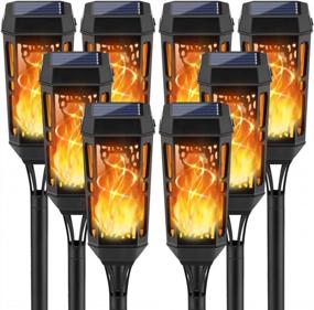 img 4 attached to 8-Pack Waterproof Solar Tiki Torches With Flickering Flame For Outdoor Christmas Decorations, Yard Pathway Patio Garden - Decorative LED Mini Torch Lights By KYEKIO
