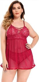 img 1 attached to Women'S Plus Size Lingerie Set, Sexy Open Back Babydoll Strappy Lace Chemise Nightwear