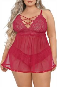 img 4 attached to Women'S Plus Size Lingerie Set, Sexy Open Back Babydoll Strappy Lace Chemise Nightwear