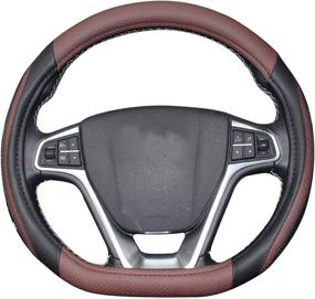 img 1 attached to 🚗 BuilLLin D Cut Steering Wheel Cover - Premium Microfiber Leather Anti-Skid D Shaped Cover for 14.5"-15" Wheels (Black Coffee)
