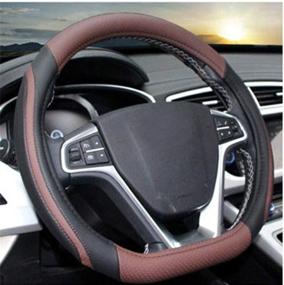 img 3 attached to 🚗 BuilLLin D Cut Steering Wheel Cover - Premium Microfiber Leather Anti-Skid D Shaped Cover for 14.5"-15" Wheels (Black Coffee)