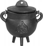 cast iron cauldron with lid and handle - 3.5 inch triquetra incense smudge kit sage holder altar ritual burning holder logo