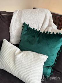 img 6 attached to Pack Of 2 Dark Green Pom Pom Velvet Decorative Throw Pillow Covers - Soft Particles, Ideal For Couch, Bedroom, Or Car - 12X20 Inches - Top Finel Cushion Covers