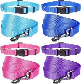 img 4 attached to 🐾 Weewooday 8-Piece Dog Collar and Leash Set: Adjustable Nylon Collars and Personalized Leashes for Small, Medium, and Large Dogs - Ideal for Walking and Training, Available in 4 Colors