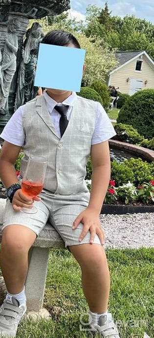 img 1 attached to Summer Outfit Set for Boys: 👖 4-Piece Cotton/Linen Blend Vest, Shirt, Tie, and Pants review by Mike Zeigler