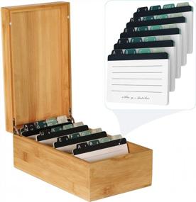 img 4 attached to MaxGear Business Card Holder: 600 Cards Organizer Box W/ A-Z Tabs, 4 Divider Boards & 3X5" Index Cards - 10 X 5.8 X 4" Bamboo Wood Desk File
