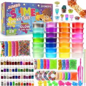 img 4 attached to DIY Slime Making Kit For Kids Age 5+ - 126 Pcs Ultimate Fluffy Slime Supplies With 28 Crystal Slimes, 2 Glow In The Dark Powders & 48 Glitter Jars - Birthday Gift Idea