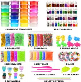 img 3 attached to DIY Slime Making Kit For Kids Age 5+ - 126 Pcs Ultimate Fluffy Slime Supplies With 28 Crystal Slimes, 2 Glow In The Dark Powders & 48 Glitter Jars - Birthday Gift Idea