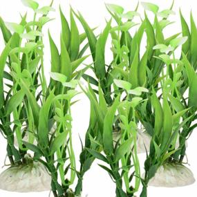 img 4 attached to Set Of 12 Artificial Green Plastic Plants For Aquarium Decor - Fish Tank Ornament 4.33" Tall By Quickun