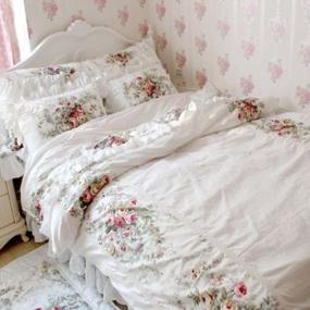 img 1 attached to Full Size 4-Pieces FADFAY Farmhouse Bedding Vintage Rose Floral Duvet Cover, White Lace & Ruffle Style 100% Cotton Exquisite Craft Elegant Shabby