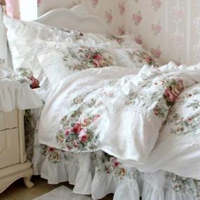 img 4 attached to Full Size 4-Pieces FADFAY Farmhouse Bedding Vintage Rose Floral Duvet Cover, White Lace & Ruffle Style 100% Cotton Exquisite Craft Elegant Shabby