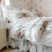 full size 4-pieces fadfay farmhouse bedding vintage rose floral duvet cover, white lace & ruffle style 100% cotton exquisite craft elegant shabby logo