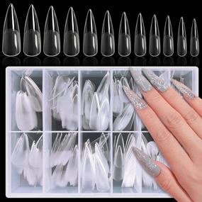 img 4 attached to 240Pcs Clear Nail Tips: Full Cover Acrylic Short Gel X Manicure 12 Sizes (Long Stiletto) - AddFavor