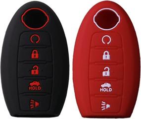 img 2 attached to 2Pcs Keyless4U 5 Buttons Silicone Key Fob Case Cover Jacket Holder Protector For Nissan Altima Maxima Armada Murano Rogue Sedan Pathfinder (Black Red)