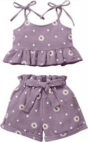 img 1 attached to Cool And Comfy Cotton Linen Summer Outfits For Toddlers - Sleeveless Top With Basic Plain Shorts Set (X-2 Purple, 5T)
