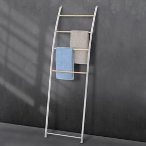 img 4 attached to Decorative Metal Towel Storage Ladder: White Chrome-Plated And Curved Design With 4 Rungs, Non-Slip Feet And Easy Wall Leaning For Drying And Organizing Bath Towels