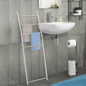img 3 attached to Decorative Metal Towel Storage Ladder: White Chrome-Plated And Curved Design With 4 Rungs, Non-Slip Feet And Easy Wall Leaning For Drying And Organizing Bath Towels