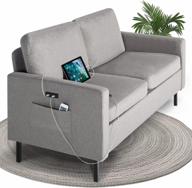 светло-серый тканевый диван sthouyn 56 "w loveseat с 2 usb, маленькие кушетки для гостиной, спальни, офиса - простая сборка и удобная подушка логотип