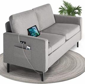 img 4 attached to Light Grey STHOUYN 56" W Fabric Loveseat Sofa With 2 USB, Small Couches For Living Room, Bedroom, Office - Easy Assembly & Comfy Cushion