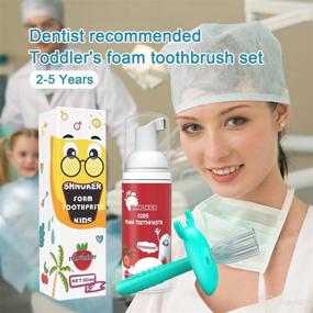 img 3 attached to Kids Strawberry U Shaped Toothbrush Toothpaste Set with Extra Cleaning Power