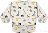 convenient and eco-friendly long sleeve baby bib with food catcher pocket - waterproof, easy to clean, machine washable feeding smock - animal print design for babies to toddlers logo