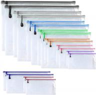 18 pack of multicolor plastic mesh zipper pouch document folders - organizing and storage solution for school, office, and travel logo