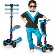 kids kick scooter with removable seat, 3 led wheels, adjustable height & foldable design for ages 2-12 years old - rear brake and wide standing board for outdoor activities boys/girls logo