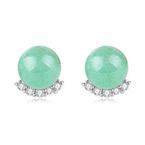 img 4 attached to Jade Stud Earrings For Women Natural Green Small Jade Sterling Silver Hypoallergenic Cubic Zirconia Earrings Lucky Jewelry Gift For Graduation Birthday Anniversary Holidays (6.5Mm Sphere, Light Green)